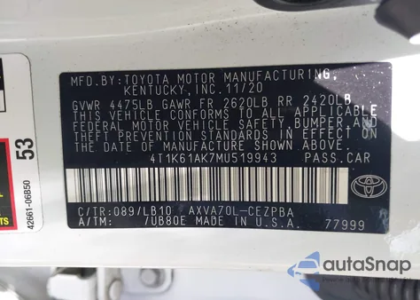 2021 Toyota Camry Xse from USA, damaged, VIN 4T1K61AK7MU519943